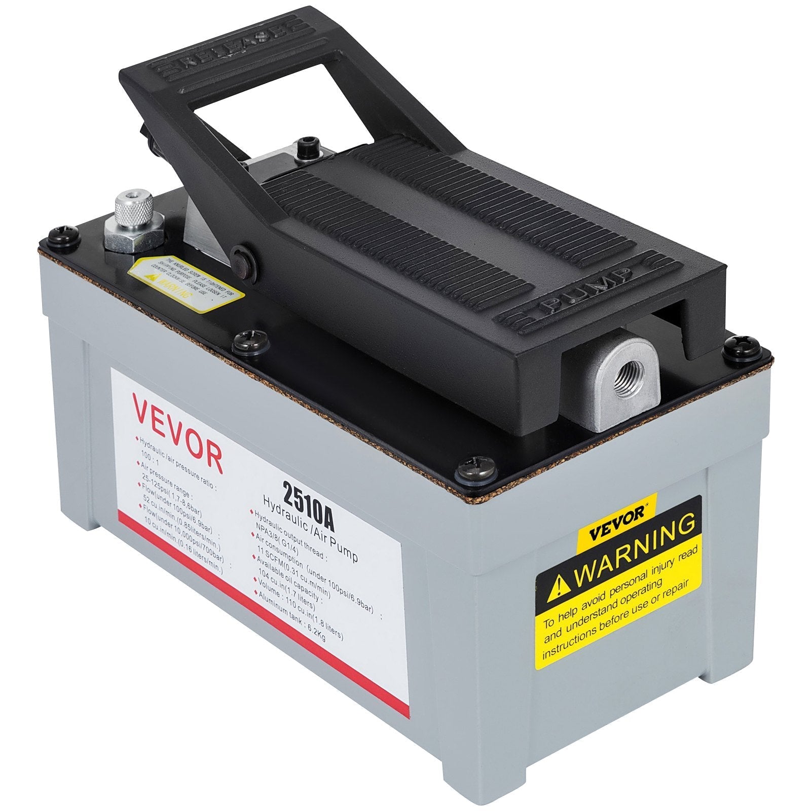 VEVOR 2510A Air Hydraulic Pump 10,000 PSI Quick Power Air Hydraulic Foot Pump 0.42 Gal Reservoir Foot Actuated Hydraulic Pump for Heavy Machinery Rigging & Auto Repair, Gray