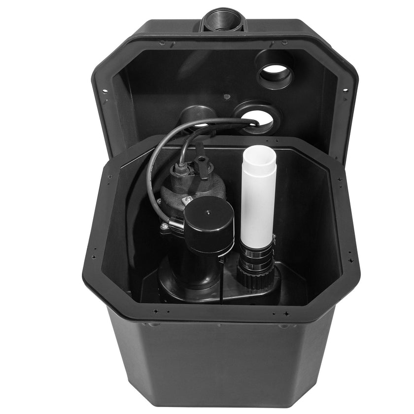VEVOR Utility Sink Pump, 1/3 HP, 120-Volt, 2900 GPH Flow, 25 ft Head, Under-Sink Sump Pump System with 6 Gallon Basin, Automatic Utility/Laundry Sink Pump, Drain Pump with 1-1/2