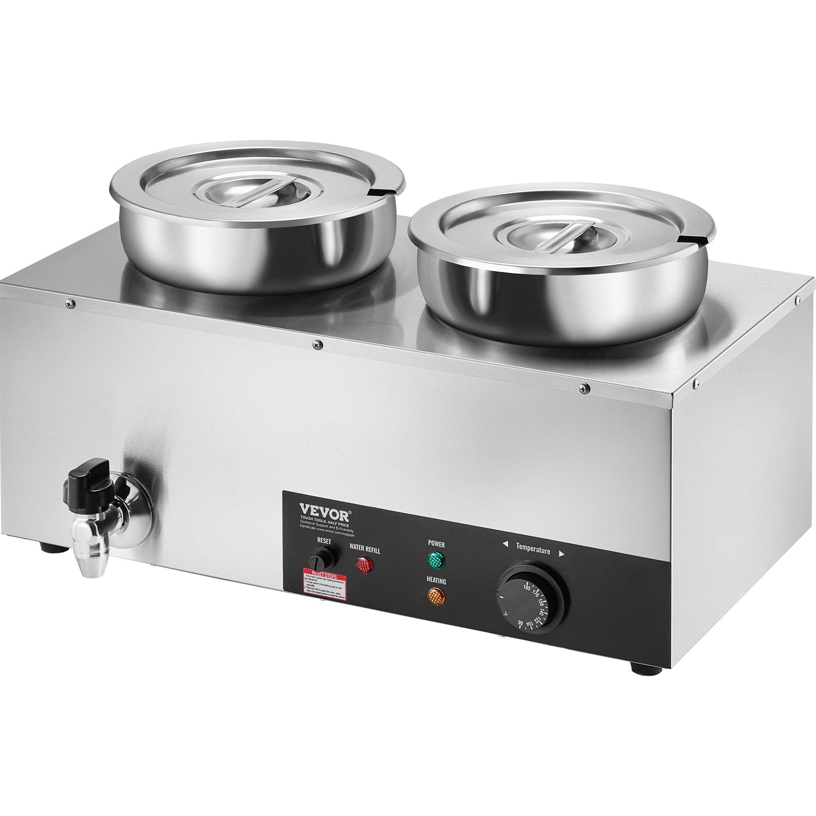 VEVOR Electric Soup Warmer, Dual 7.4QT Stainless Steel Round Pot 86~185°F Adjustable Temp, 1200W Commercial Bain Marie with Anti-dry Burn and Reset Button, Soup Station for Restaurant, Buffet, Silver