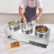 VEVOR Electric Soup Warmer, Three 7.4QT Stainless Steel Round Pot 86~185°F Adjustable Temp, 1200W Commercial Bain Marie with Anti-dry Burn and Reset Button, Soup Station for Restaurant, Buffet, Silver