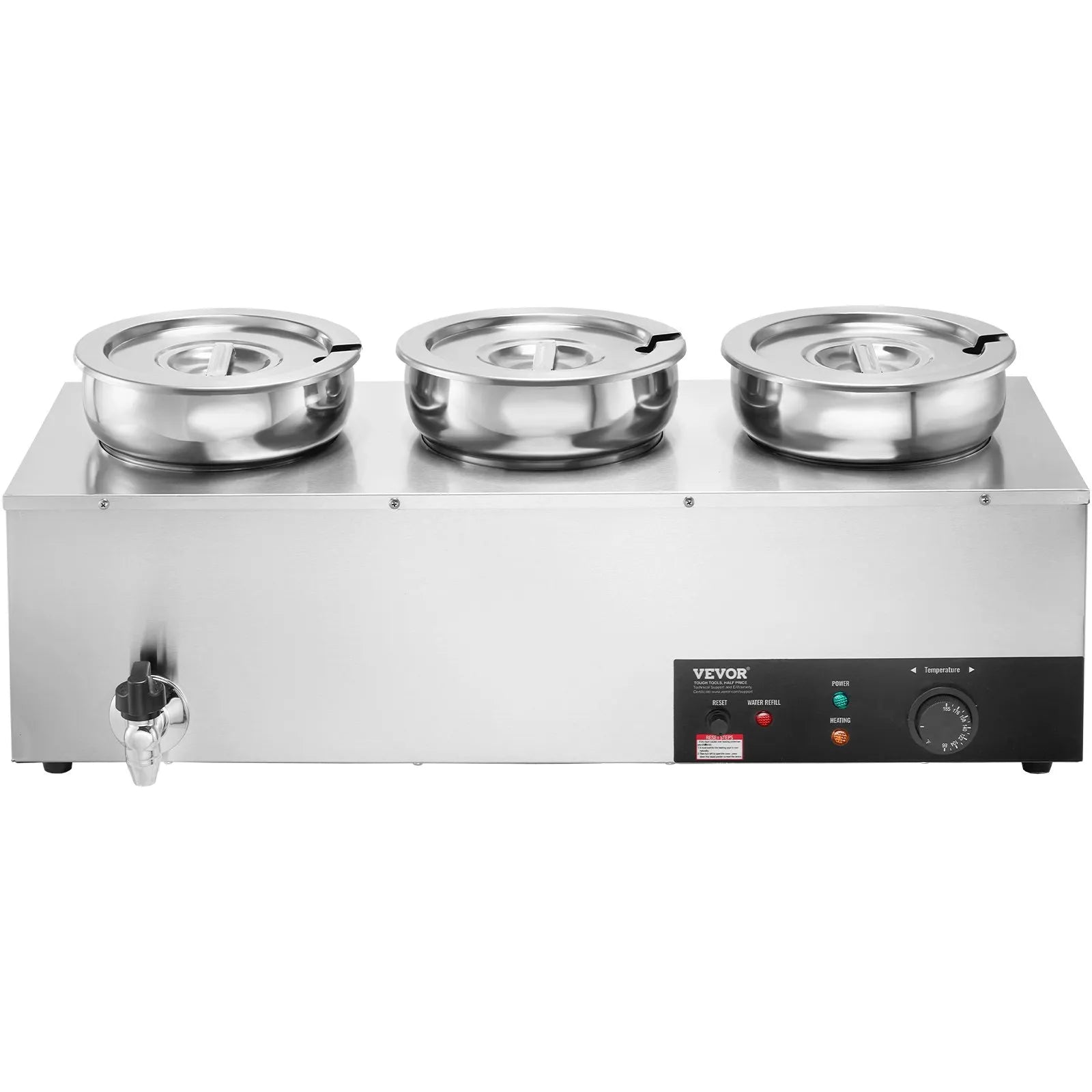 VEVOR Electric Soup Warmer, Three 7.4QT Stainless Steel Round Pot 86~185°F Adjustable Temp, 1200W Commercial Bain Marie with Anti-dry Burn and Reset Button, Soup Station for Restaurant, Buffet, Silver