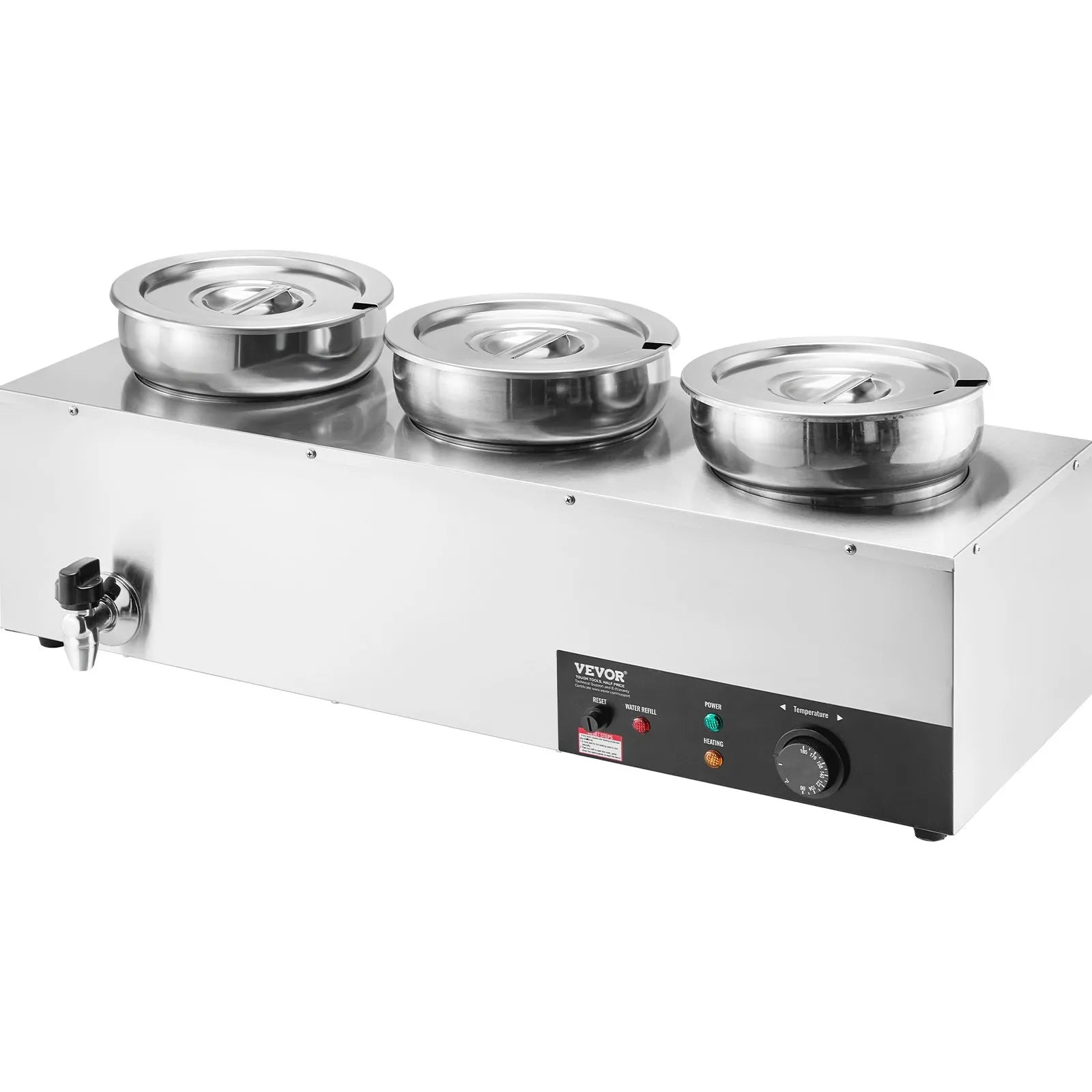 VEVOR Electric Soup Warmer, Three 7.4QT Stainless Steel Round Pot 86~185°F Adjustable Temp, 1200W Commercial Bain Marie with Anti-dry Burn and Reset Button, Soup Station for Restaurant, Buffet, Silver