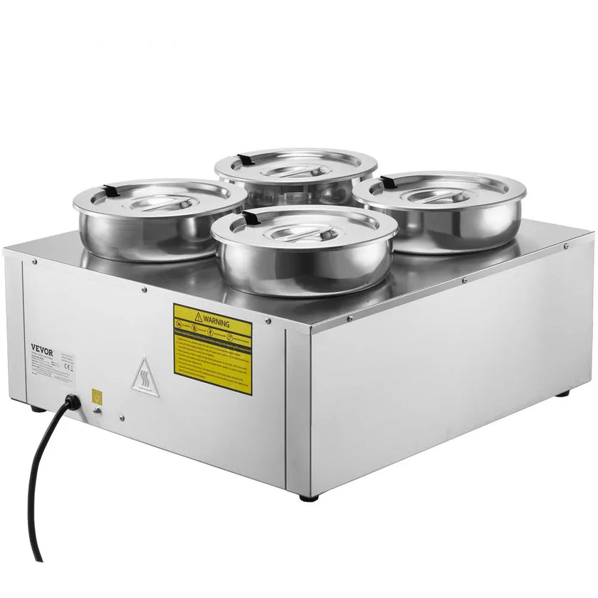 VEVOR Electric Soup Warmer, Four 7.4QT Stainless Steel Round Pot 86~185°F Adjustable Temp, 1500W Commercial Bain Marie with Anti-dry Burn and Reset Button, Soup Station for Restaurant, Buffet, Silver