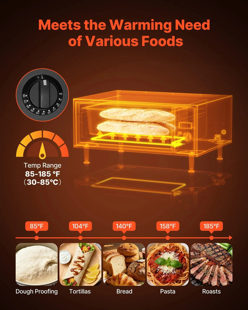 VEVOR Commercial Electric Drawer Warmer, Single-Drawer Stainless Steel Food Warmer, Freestanding Standard Warming Drawer Cabinet, 85°F–185°F Wide Temperature Range, for Restaurant, Hotel & Bakery
