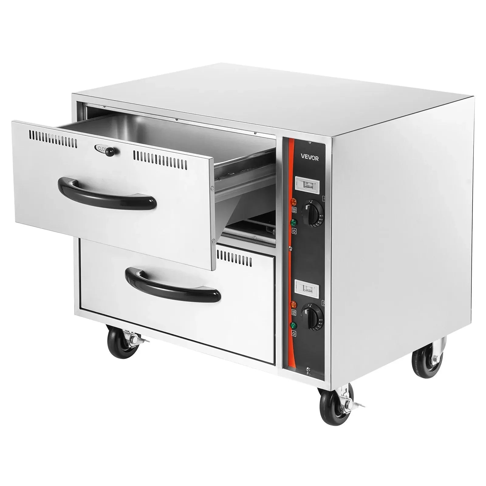 VEVOR Commercial Electric Drawer Warmer, Two-Drawer Stainless Steel Food Warmer, Freestanding Standard Warming Drawer Cabinet, 85°F–185°F Wide Temperature Range, for Restaurant, Hotel Buffet & Bakery