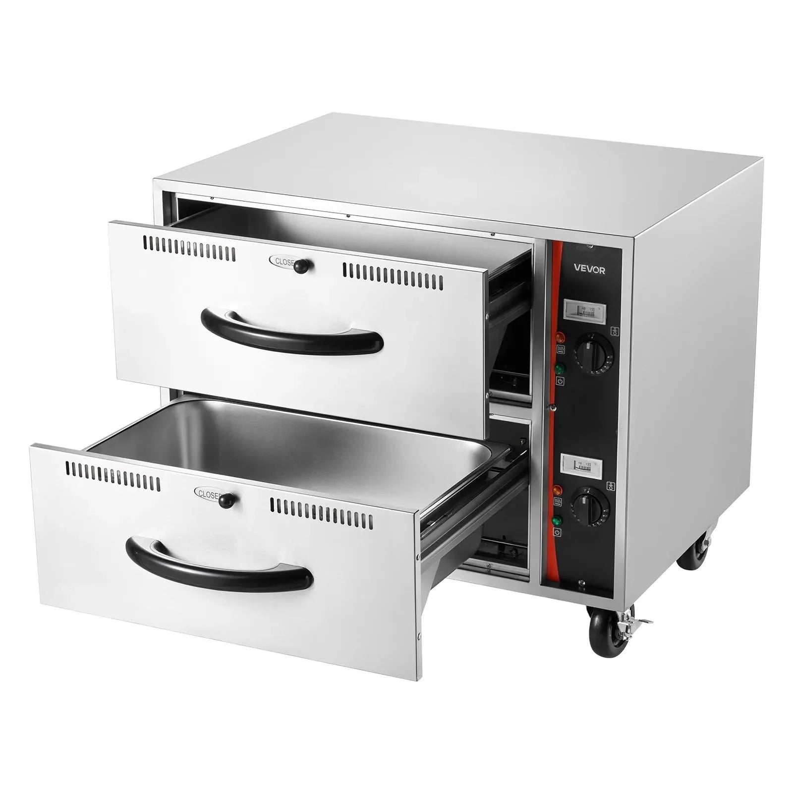 VEVOR Commercial Electric Drawer Warmer, Two-Drawer Stainless Steel Food Warmer, Freestanding Standard Warming Drawer Cabinet, 85°F–185°F Wide Temperature Range, for Restaurant, Hotel Buffet & Bakery