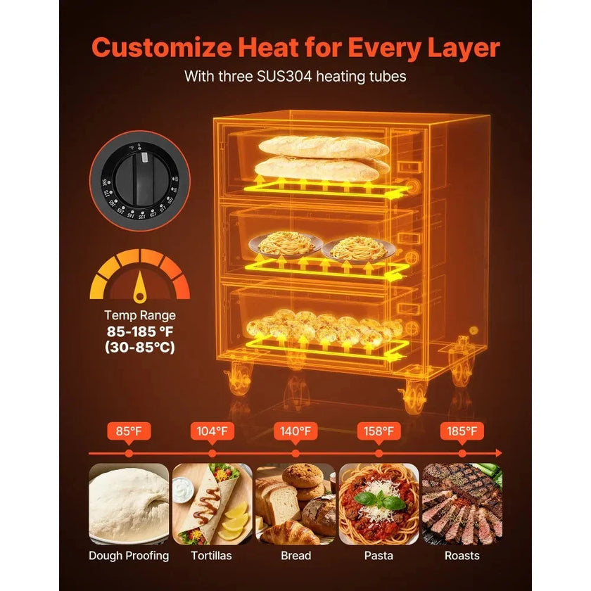 VEVOR Commercial Electric Drawer Warmer, Three-Drawer Stainless Steel Food Warmer, Freestanding Standard Warming Drawer Cabinet, 85°F–185°F Wide Temperature Range, for Restaurant, Hotel Buffet, Bakery
