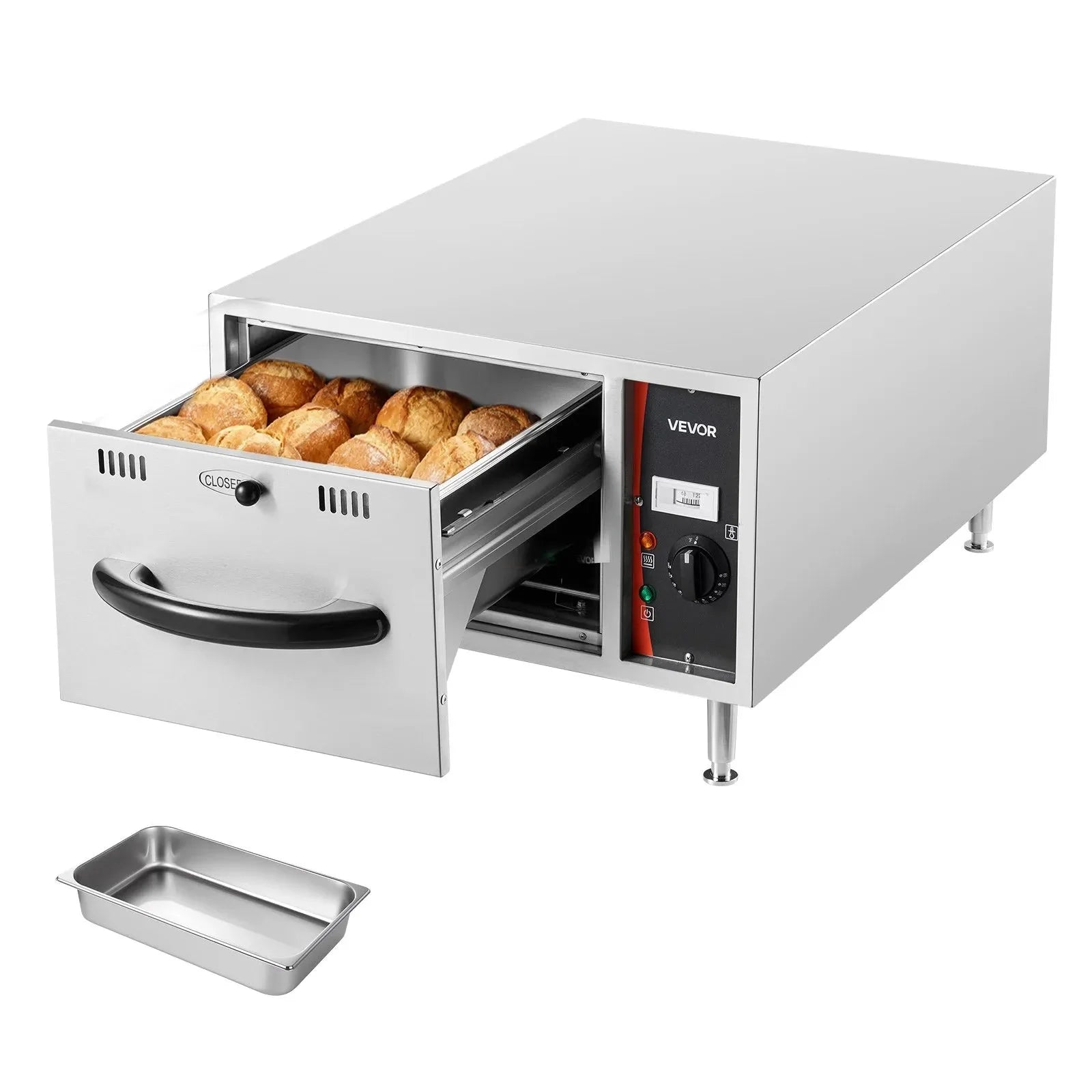 VEVOR Commercial Electric Drawer Warmer, Single-Drawer Stainless Steel Food Warmer, Freestanding Slim Warming Drawer Cabinet, 85°F–185°F Wide Temperature Range, for Restaurant, Hotel, Bakery & Kitchen