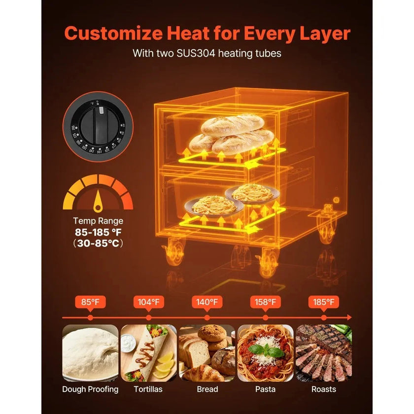 VEVOR Commercial Electric Drawer Warmer, 2 Full-Size Pan Stainless Steel Food Warmer, Freestanding Standard Warming Drawer Cabinet, 85°F–185°F Wide Temperature Range, for Restaurant, Hotel Buffet & Bakery