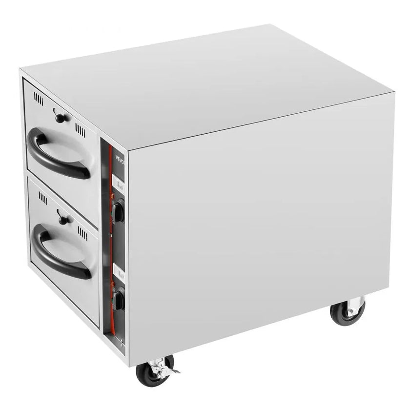 VEVOR Commercial Electric Drawer Warmer, 2 Full-Size Pan Stainless Steel Food Warmer, Freestanding Standard Warming Drawer Cabinet, 85°F–185°F Wide Temperature Range, for Restaurant, Hotel Buffet & Bakery