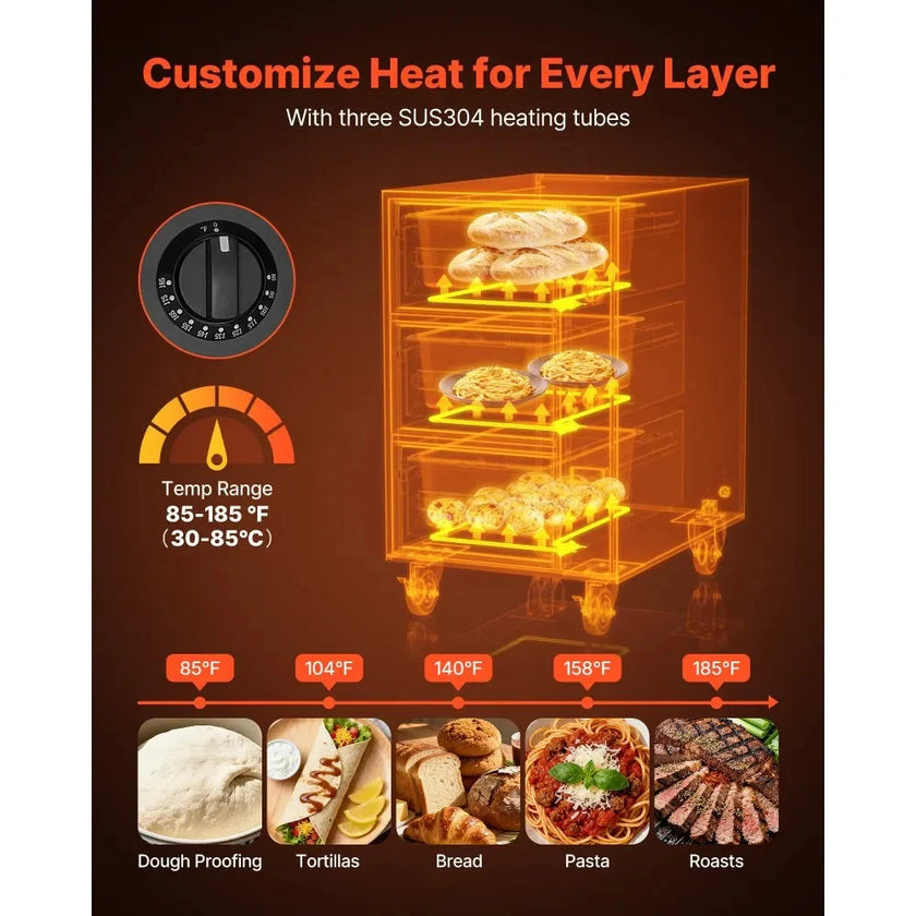 VEVOR Commercial Electric Drawer Warmer, Three-Drawer Stainless Steel Food Warmer, Freestanding Compact Warming Drawer Cabinet, 85°F–185°F Wide Temperature Range, for Restaurant, Hotel Buffet & Bakery