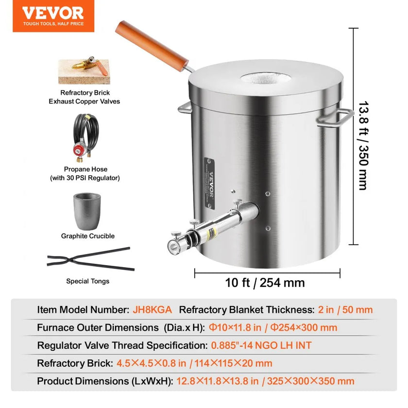 VEVOR Propane Melting Furnace Kit 8KG/18lbs with Crucible Tongs Metal Smelting