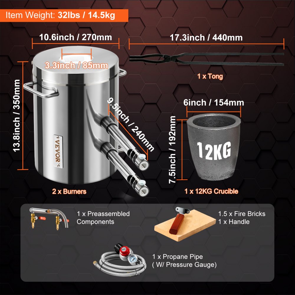 VEVOR 12KG Propane Smelting Furnace Kit Melting Furnace Double Burners 2700?