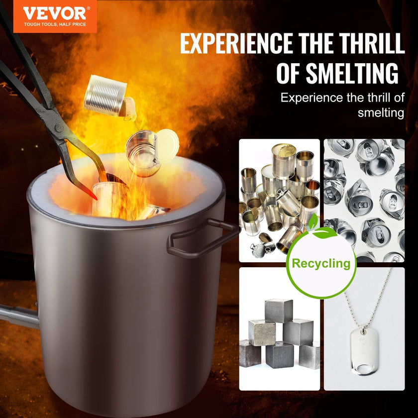 VEVOR Propane Melting Furnace Kit, 6KG Large Capacity Foundry Home Kilns, Blacksmithing Forge w/Crucible & Tongs Kiln, Stainless Steel Smelter, For Metal Scrap Recycle, Gold Copper Silver Casting