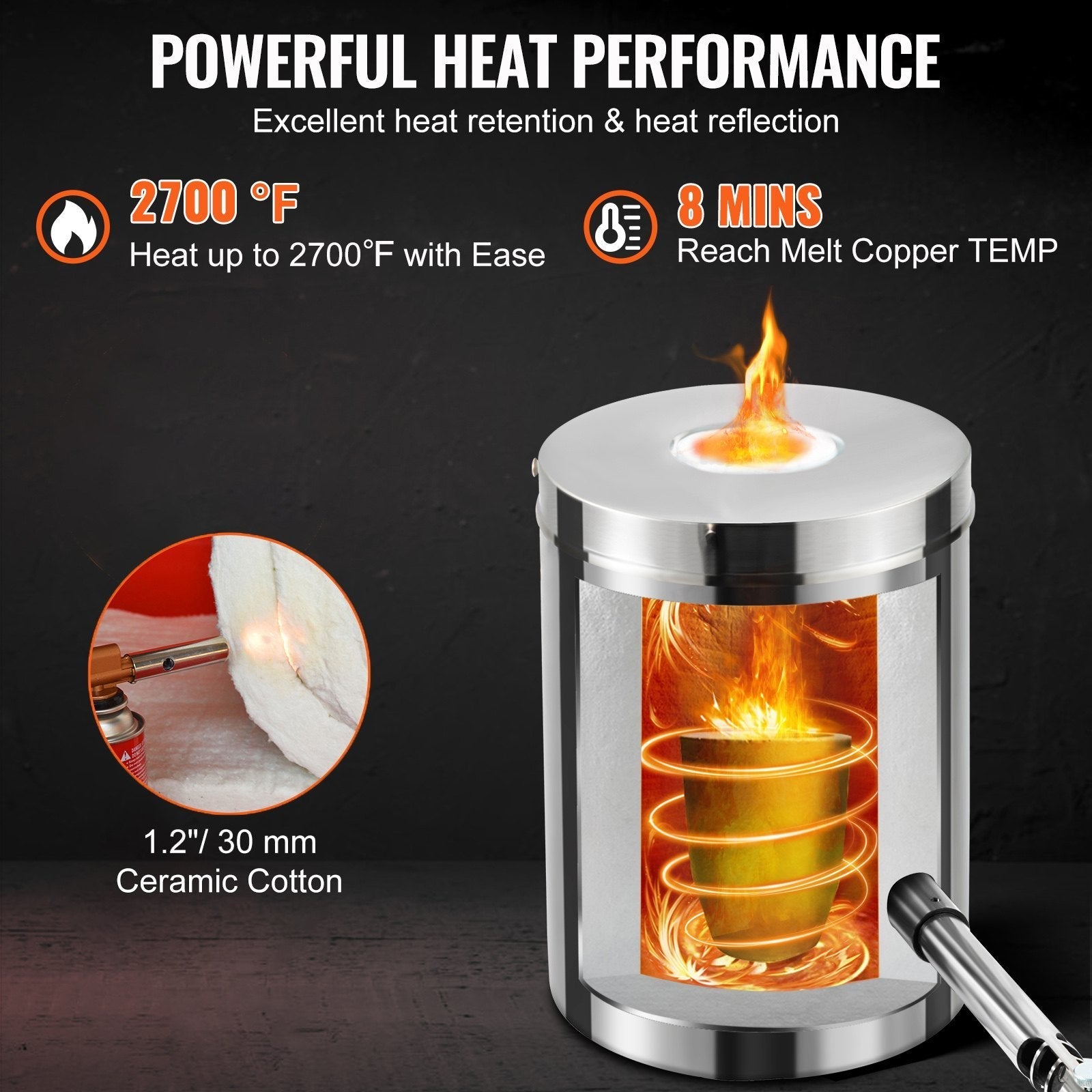 VEVOR Propane Melting Furnace Kit, 6KG Large Capacity Foundry Home Kilns, Blacksmithing Forge w/Crucible & Tongs Kiln, Stainless Steel Smelter, For Metal Scrap Recycle, Gold Copper Silver Casting