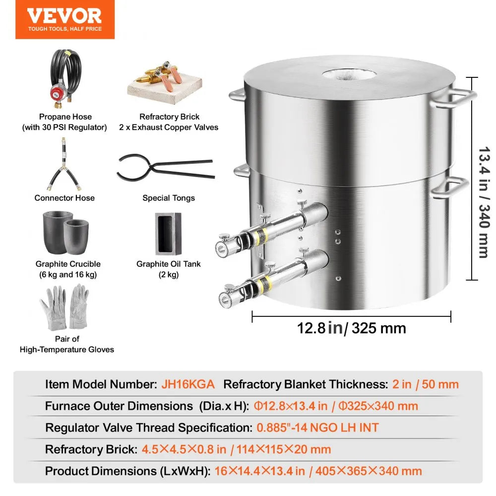 VEVOR Propane Melting Furnace Kit 16KG/35lbs Dual Burner with Crucibles Tongs