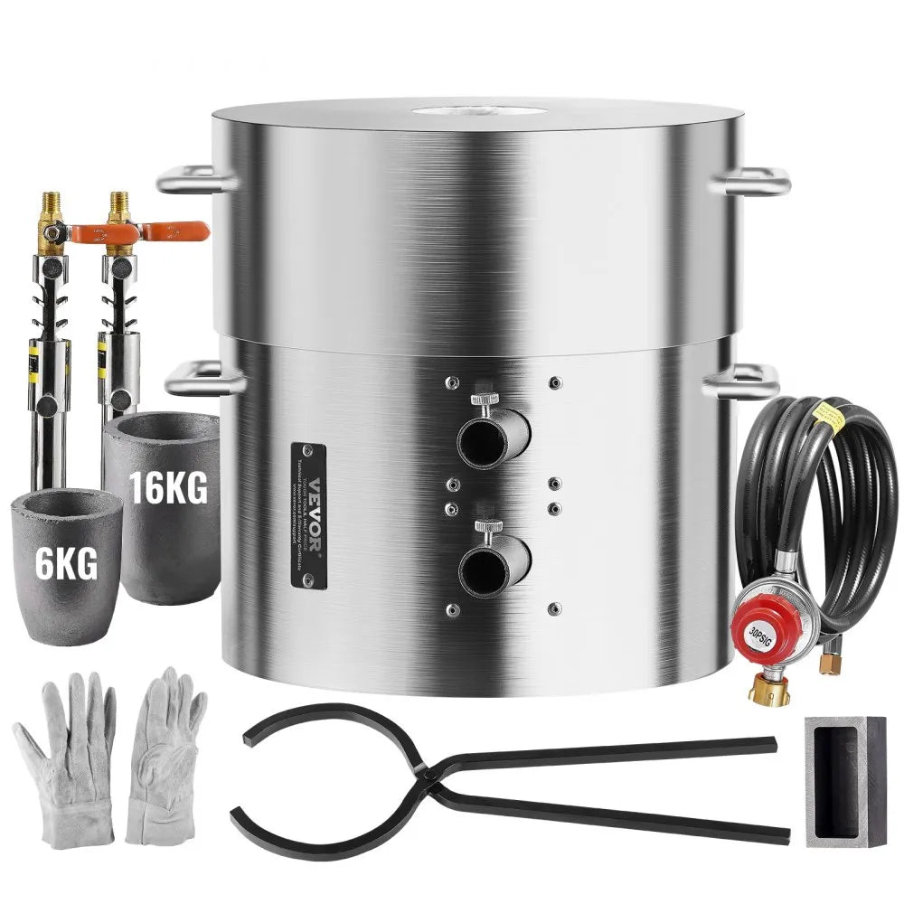 VEVOR Propane Melting Furnace Kit 16KG/35lbs Dual Burner with Crucibles Tongs