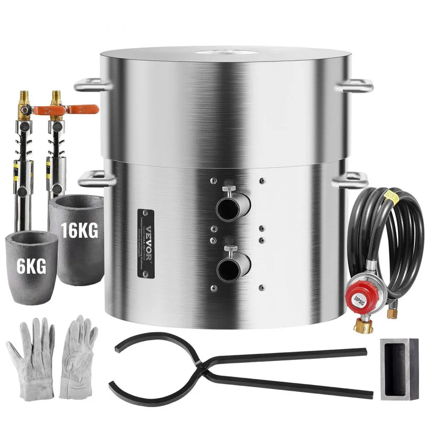 VEVOR Propane Melting Furnace Kit 16KG/35lbs Dual Burner with Crucibles Tongs