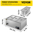 VEVOR 110V Commercial Food Warmer Electric Food Warmer 3-Pan with Tap Stainless Steel Bain Marie Buffet 850W Food Warmer Steam Table for Catering and Restaurants (3-Pan/850W)