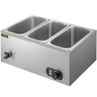 VEVOR 110V Commercial Food Warmer Electric Food Warmer 3-Pan with Tap Stainless Steel Bain Marie Buffet 850W Food Warmer Steam Table for Catering and Restaurants (3-Pan/850W)