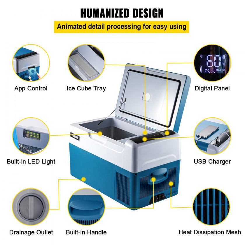 VEVOR Portable Refrigerator 23 Quart(22 Liter),12 Volt Refrigerator App Control(-4?~68?), Car Refrigerator Electric Compressor Cooler with 12/24v DC & 110-240v AC for Camping, Travel, Fishing, Outdoor