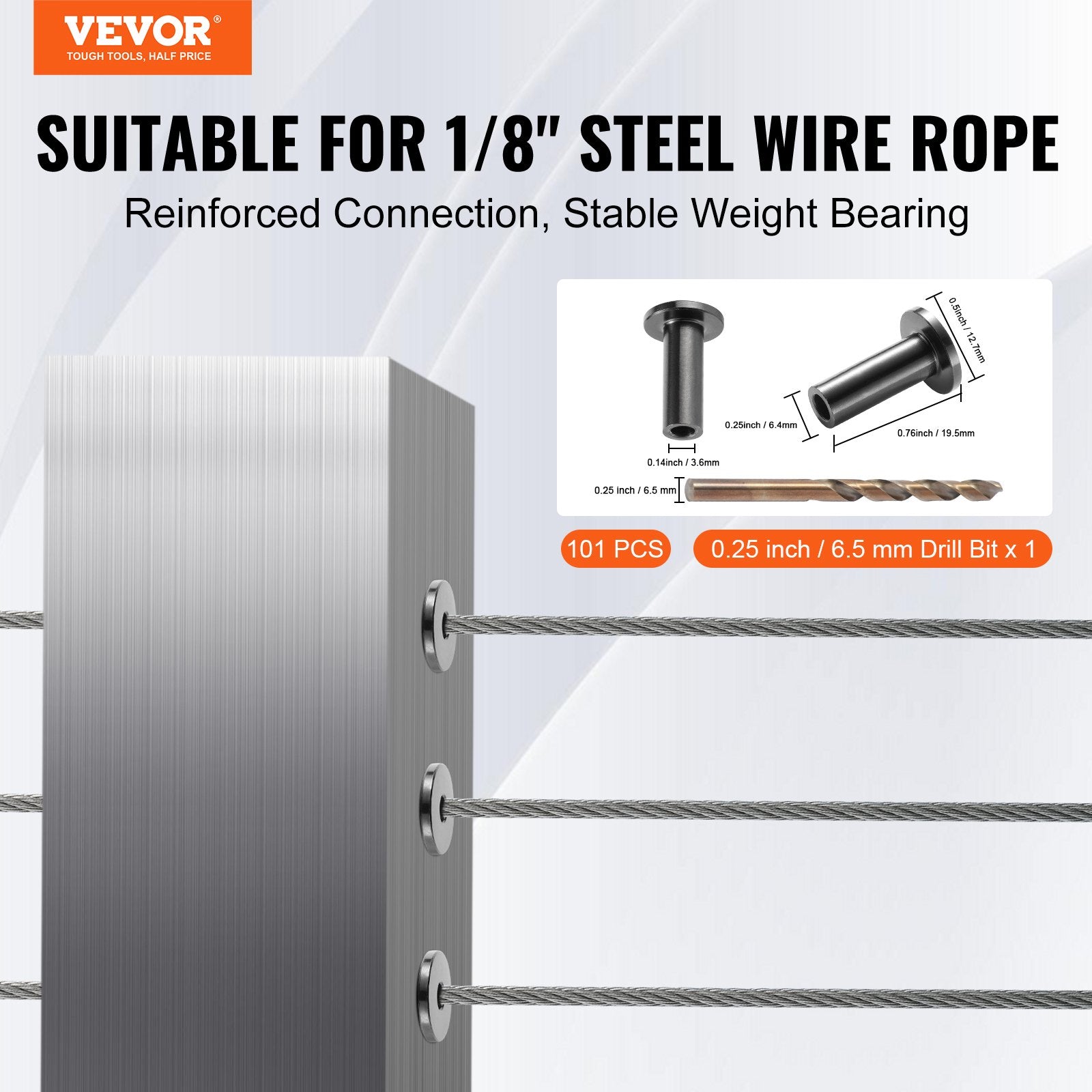VEVOR 101 Pack T316 Stainless Steel Protector Sleeves for 1/8