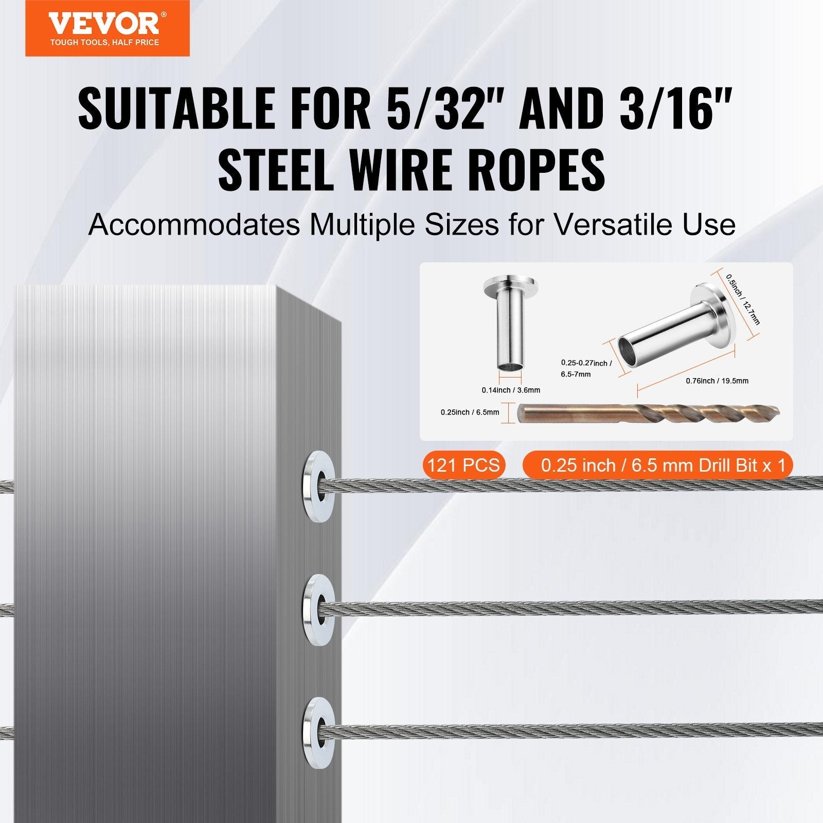 VEVOR 121 Pack T316 Stainless Steel Protector Sleeves for 5/32