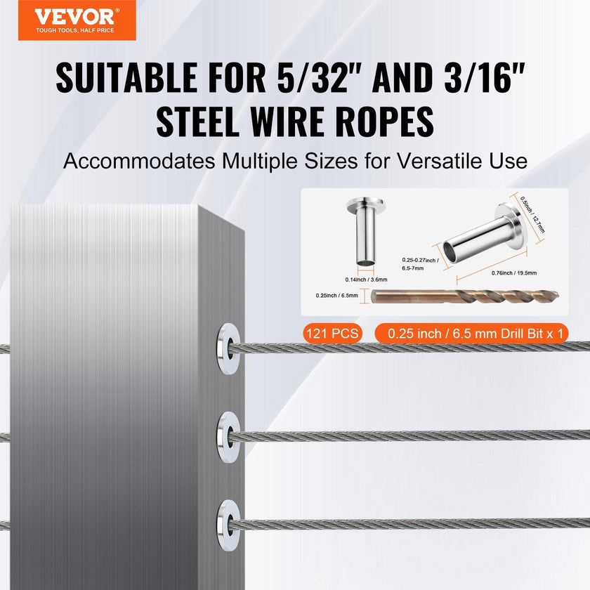 VEVOR 121 Pack T316 Stainless Steel Protector Sleeves for 5/32