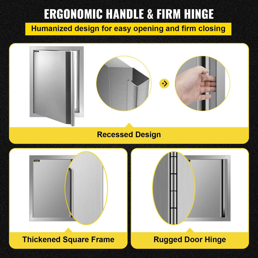VEVOR BBQ Access Door 17W x 24H Inch, Vertical Single BBQ Door Stainless Steel with Recessed Handle, Outdoor Kitchen Doors for BBQ Island, Grill Station, Outside Cabinet