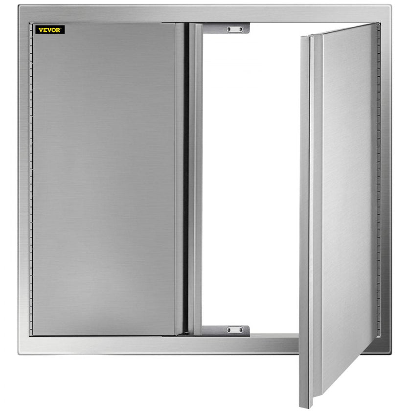 VEVOR BBQ Access Door 24 x 24 Inch, Double BBQ Door Stainless Steel with Recessed Handle, Outdoor Kitchen Doors for BBQ Island, Grill Station, Outside Cabinet