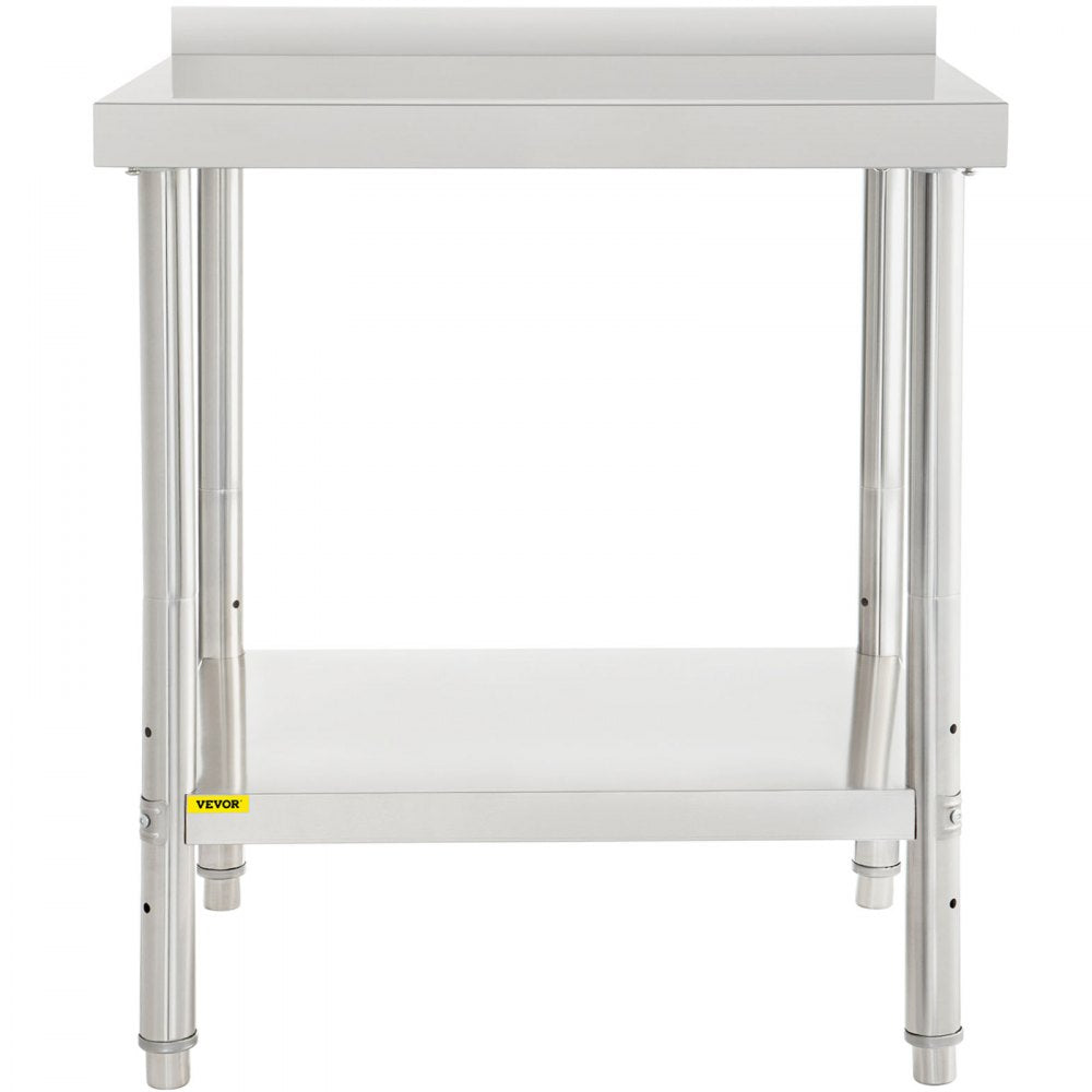 VEVOR Stainless Steel Prep Table, 30 x 24 x 35 Inch, 440lbs Load Capacity Heavy Duty Metal Worktable with Backsplash and Adjustable Undershelf, Commercial Workstation for Kitchen Restaurant