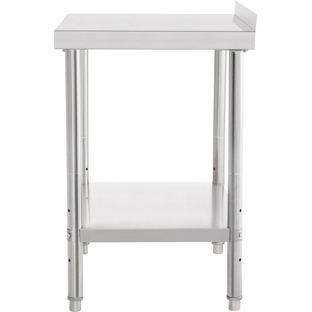 VEVOR Stainless Steel Prep Table, 30 x 24 x 35 Inch, 440lbs Load Capacity Heavy Duty Metal Worktable with Backsplash and Adjustable Undershelf, Commercial Workstation for Kitchen Restaurant