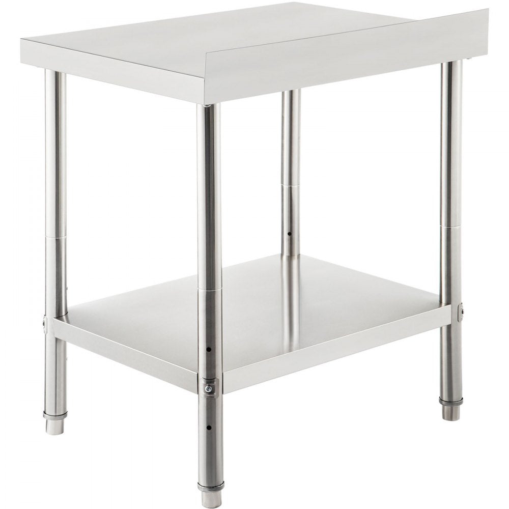 VEVOR Stainless Steel Prep Table, 30 x 24 x 35 Inch, 440lbs Load Capacity Heavy Duty Metal Worktable with Backsplash and Adjustable Undershelf, Commercial Workstation for Kitchen Restaurant