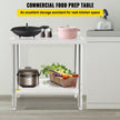 VEVOR Stainless Steel Prep Table, 36 x 24 x 35 Inch, 440lbs Load Capacity Heavy Duty Metal Worktable with Backsplash and Adjustable Undershelf, Commercial Workstation for Kitchen Restaurant