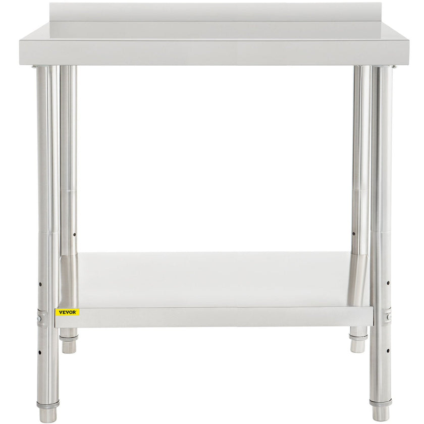 VEVOR Stainless Steel Prep Table, 36 x 24 x 35 Inch, 440lbs Load Capacity Heavy Duty Metal Worktable with Backsplash and Adjustable Undershelf, Commercial Workstation for Kitchen Restaurant