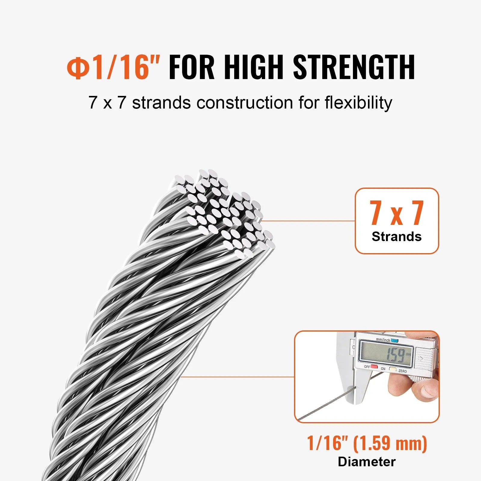 VEVOR T304 Stainless Steel Cable 1/16