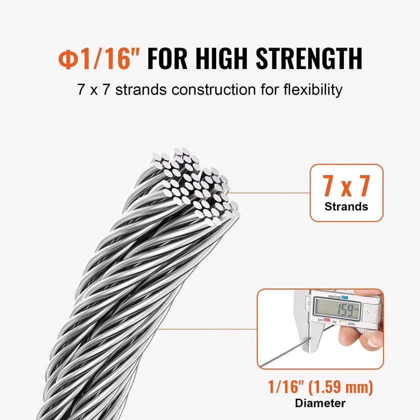 VEVOR T304 Stainless Steel Cable 1/16