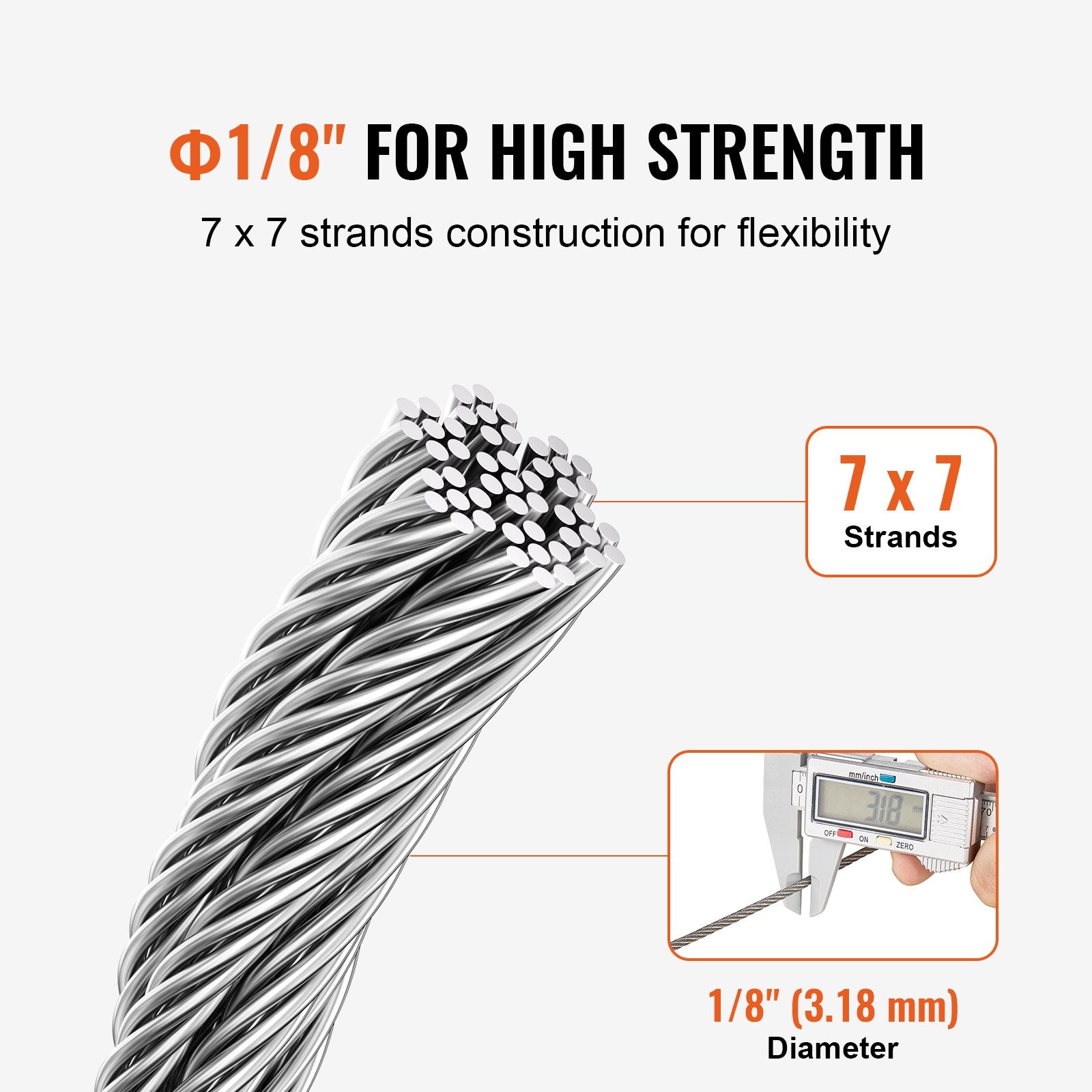 VEVOR T316 Stainless Steel Cable 1/8