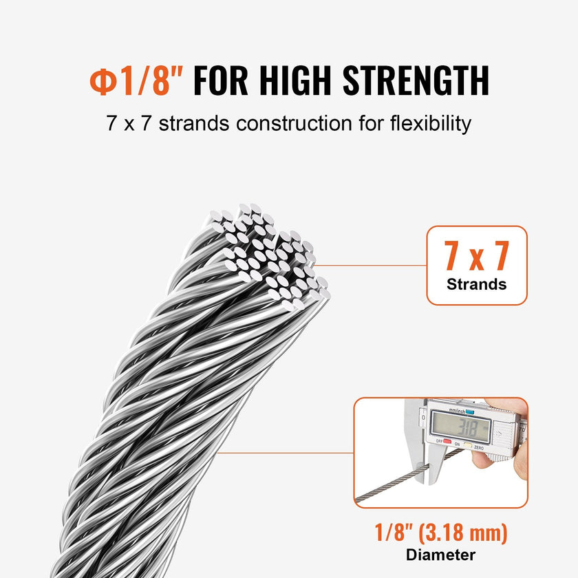VEVOR T316 Stainless Steel Cable 1/8