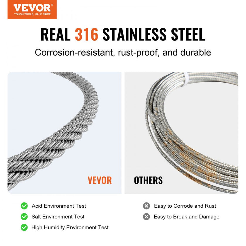 VEVOR T316 Stainless Steel Cable 1/8