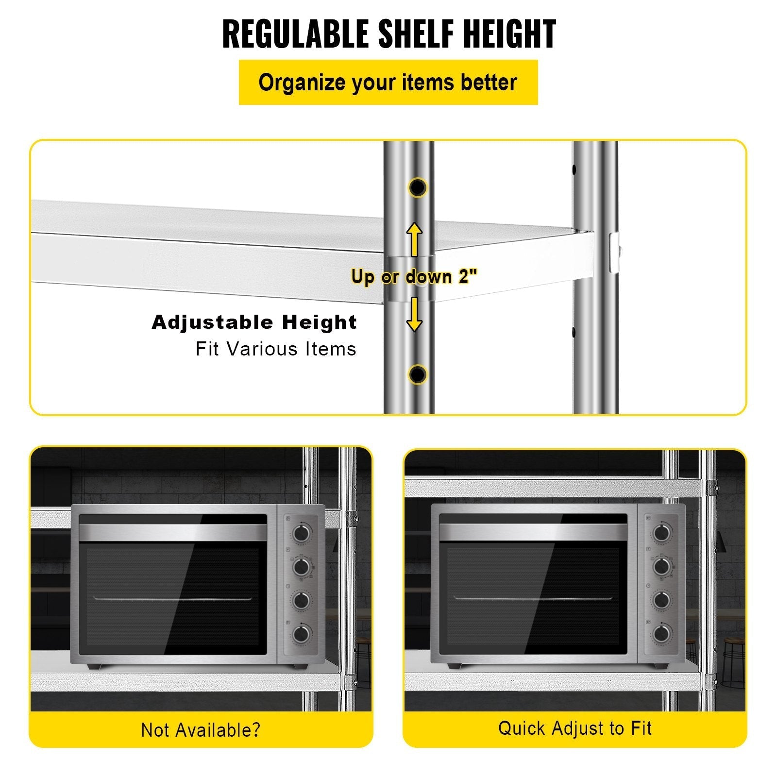 VEVOR Stainless Steel Shelving 48x18.5 Inch 5 Tier Adjustable Shelf Storage Unit Stainless Steel Heavy Duty Shelving for Kitchen Commercial Office Garage Storage 330lb Per Shelf