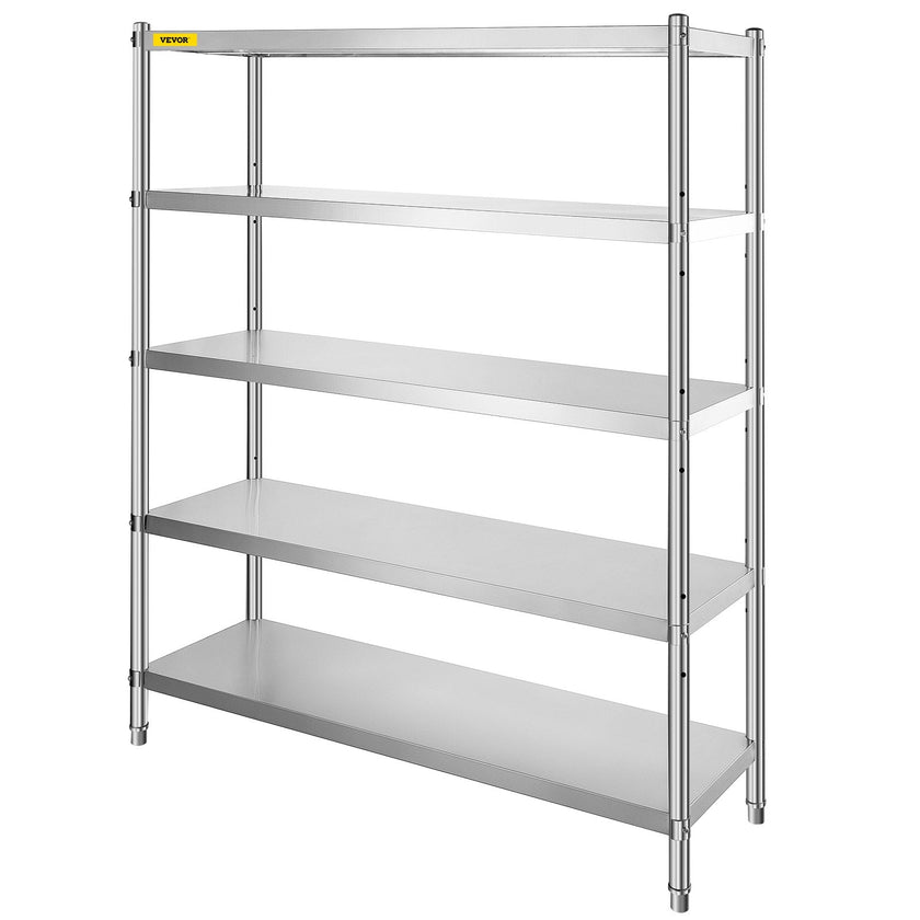 VEVOR Stainless Steel Shelving 60x18.5 Inch 5 Tier Adjustable Shelf Storage Unit Stainless Steel Heavy Duty Shelving for Kitchen Commercial Office Garage Storage 330lb Per Shelf