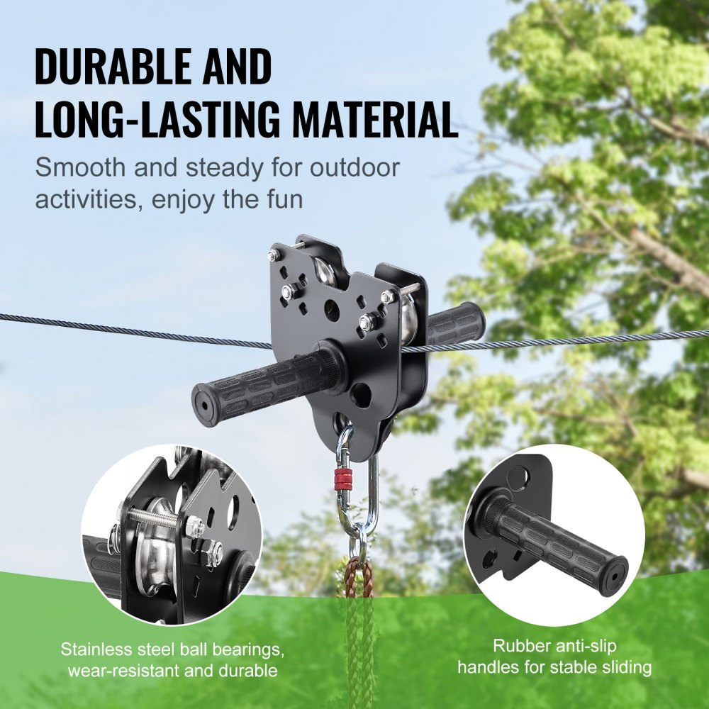 EVOR Zipline Kit for Kids and Adult, 100 ft Zip Line Kits Up to 500 lb, Backyard Outdoor Quick Setup Zipline, Playground Entertainment with Stainless Steel Zipline, Spring Brake, Safety Harness, Seat