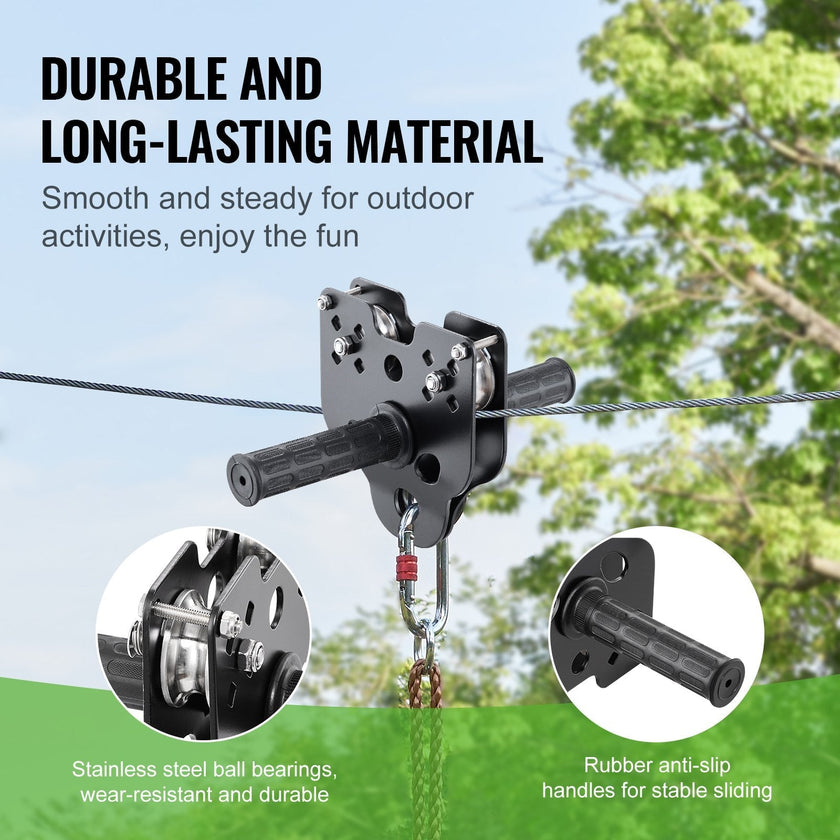EVOR Zipline Kit for Kids and Adult, 100 ft Zip Line Kits Up to 500 lb, Backyard Outdoor Quick Setup Zipline, Playground Entertainment with Stainless Steel Zipline, Spring Brake, Safety Harness, Seat