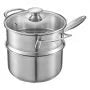 2.5 QT Stainless Steel Saucepan with Steamer Insert & Glass Lid, Tri-Ply Bottom Sauce Pot for Induction, Gas & Electric Cooktops
