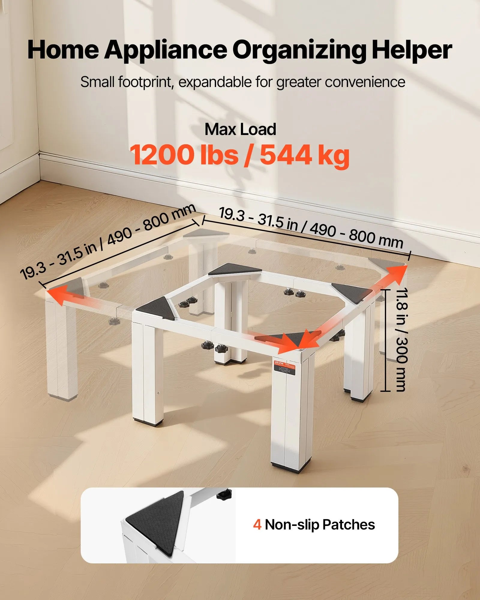 VEVOR Adjustable Laundry Pedestal Stand, 12 in Height, Heavy-Duty Steel, White