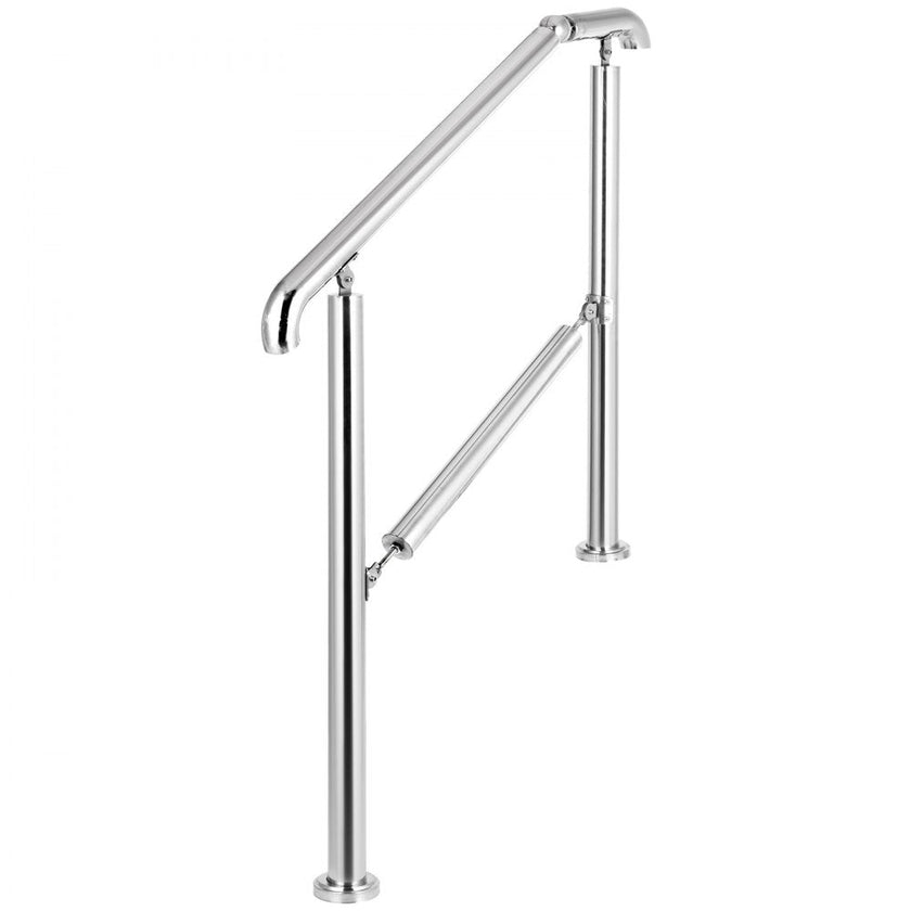 VEVOR 3 Step Railing Stainless Steel Transitional Handrail fit for Level Surface and 1 to 3 Steps Adjustable Stair Railing Indoor Outdoor Step Railings 220lb Capacity W/ Installation Kit Porch DIY