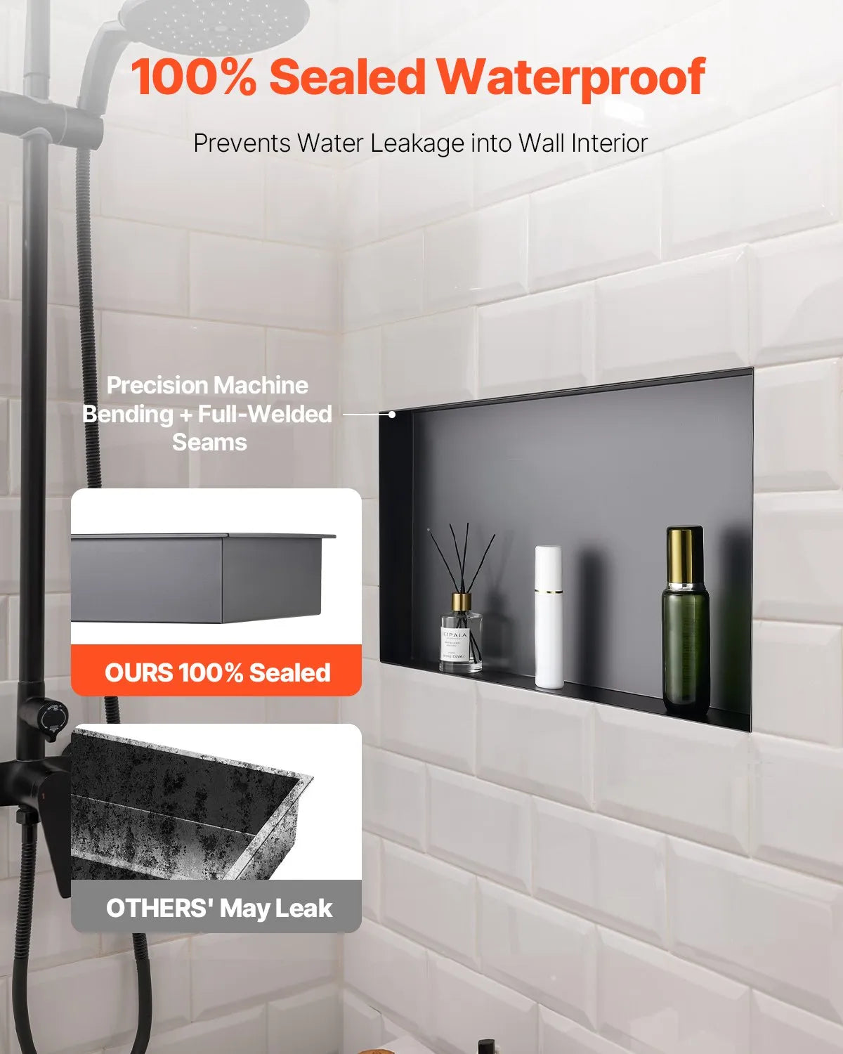 VEVOR Shower Niche 13 x 25 x 4 inch Frameless Recessed Shelf Stainless Steel