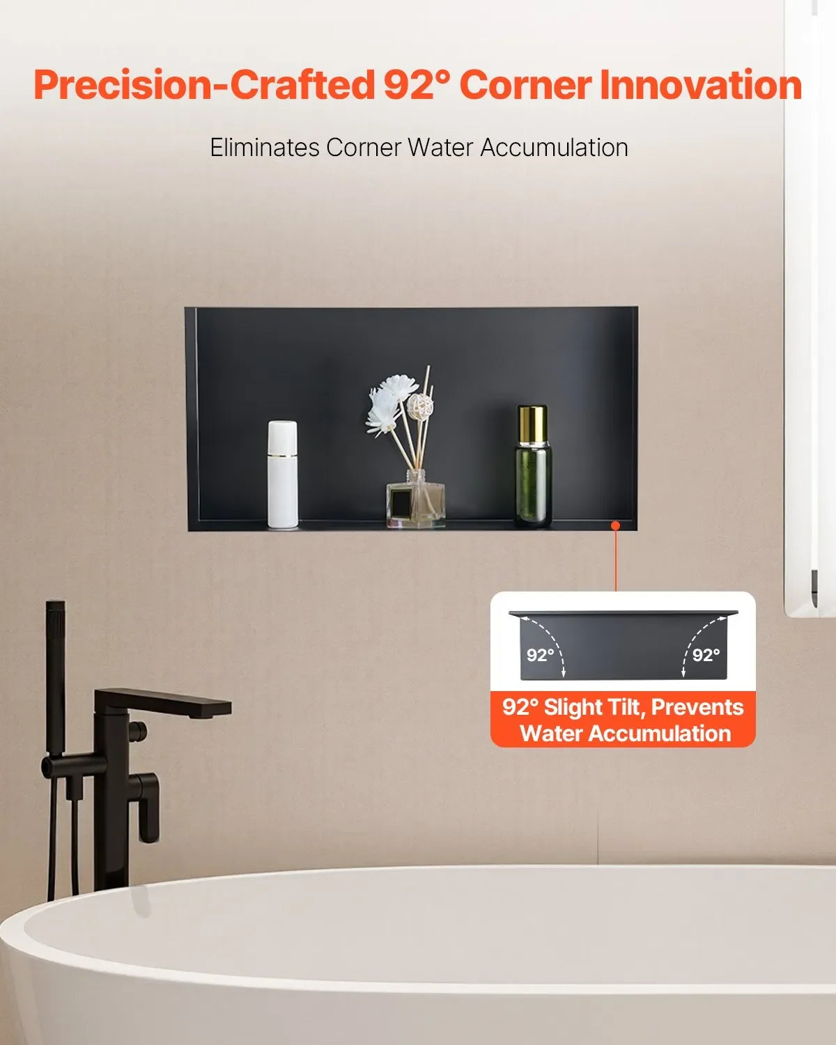 VEVOR Shower Niche 13 x 25 x 4 inch Frameless Recessed Shelf Stainless Steel