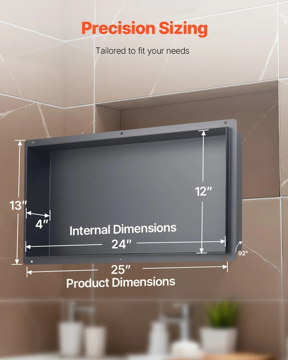 VEVOR Shower Niche 13 x 25 x 4 inch Frameless Recessed Shelf Stainless Steel